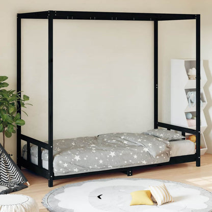 Kids Bed Frame Black 90x190 cm Solid Wood Pine