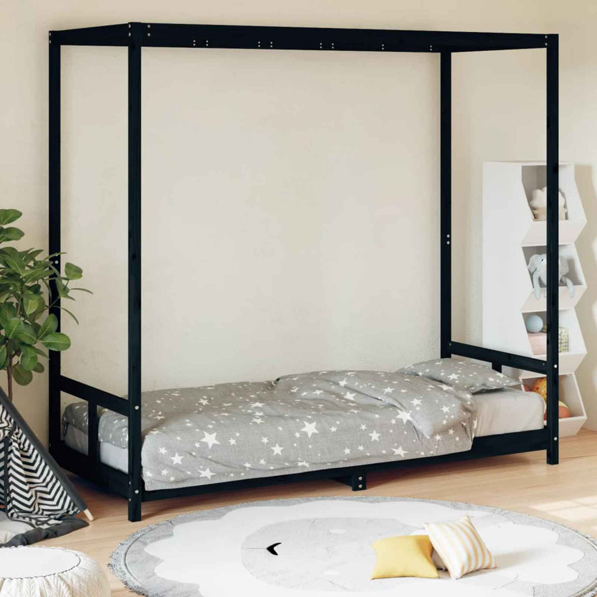 Kids Bed Frame Black 80x200 cm Solid Wood Pine