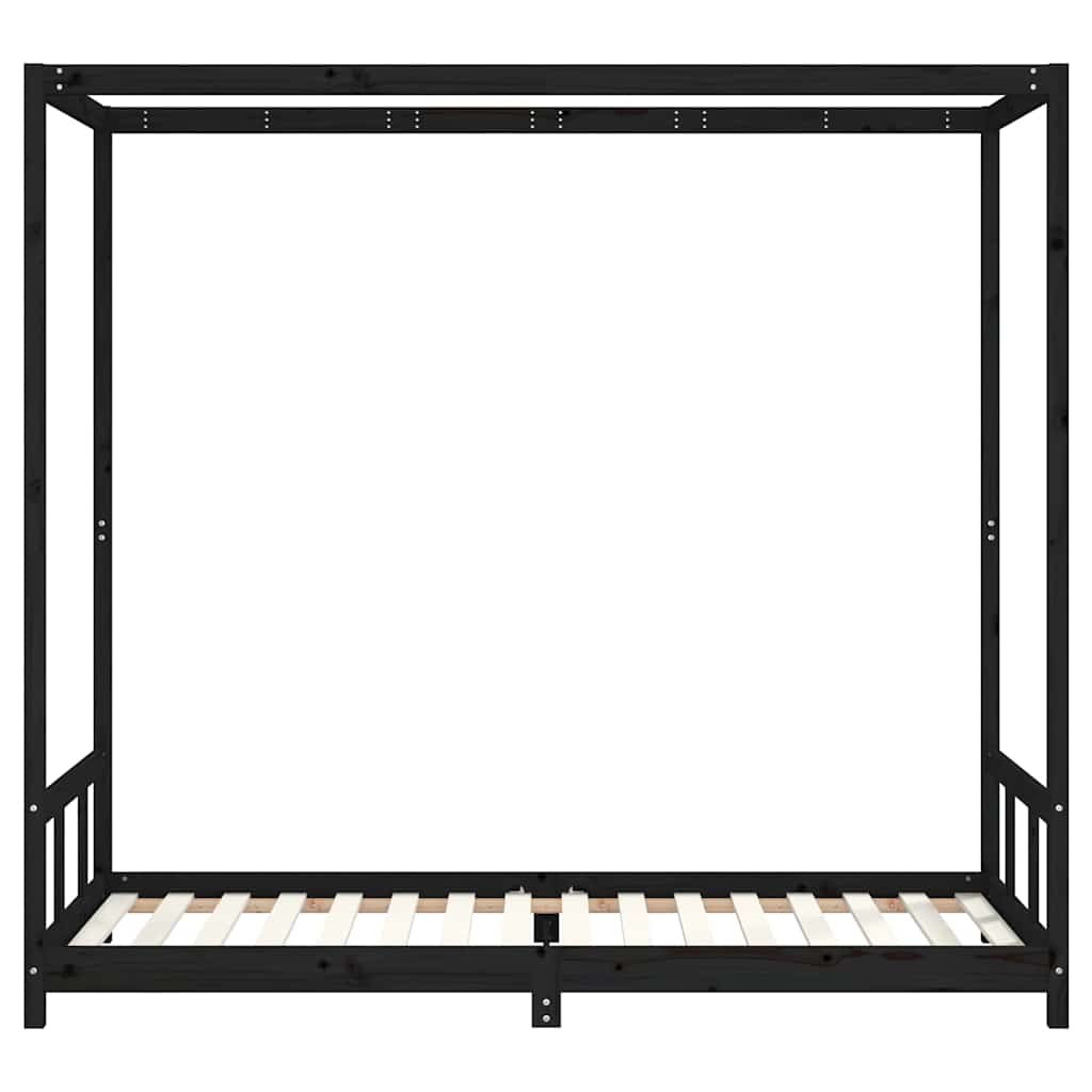 Kids Bed Frame Black 90x200 cm Solid Wood Pine