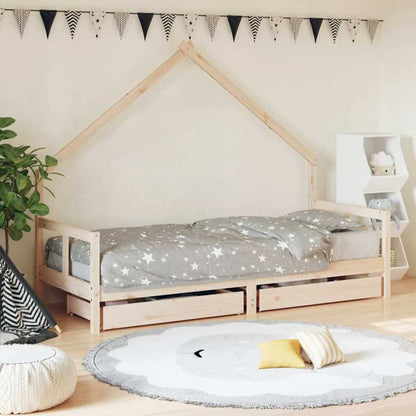 Kids Bed Frame with Drawers 80x200 cm Solid Wood Pine