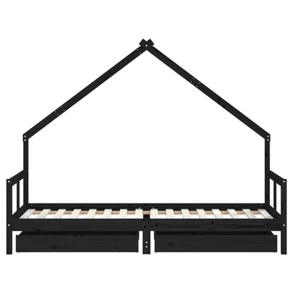 Kids Bed Frame with Drawers Black 80x200 cm Solid Wood Pine