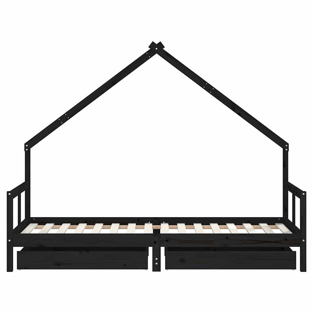 Kids Bed Frame with Drawers Black 80x200 cm Solid Wood Pine