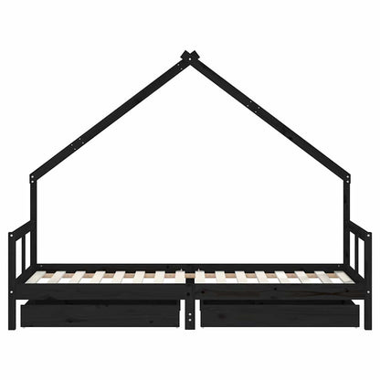 Kids Bed Frame with Drawers Black 80x200 cm Solid Wood Pine