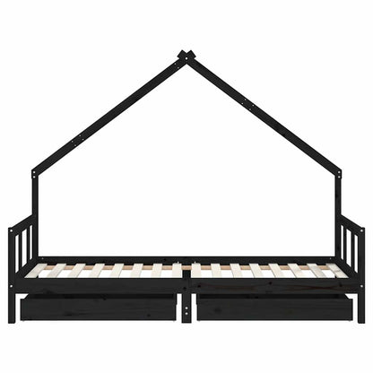 Kids Bed Frame with Drawers Black 90x200 cm Solid Wood Pine