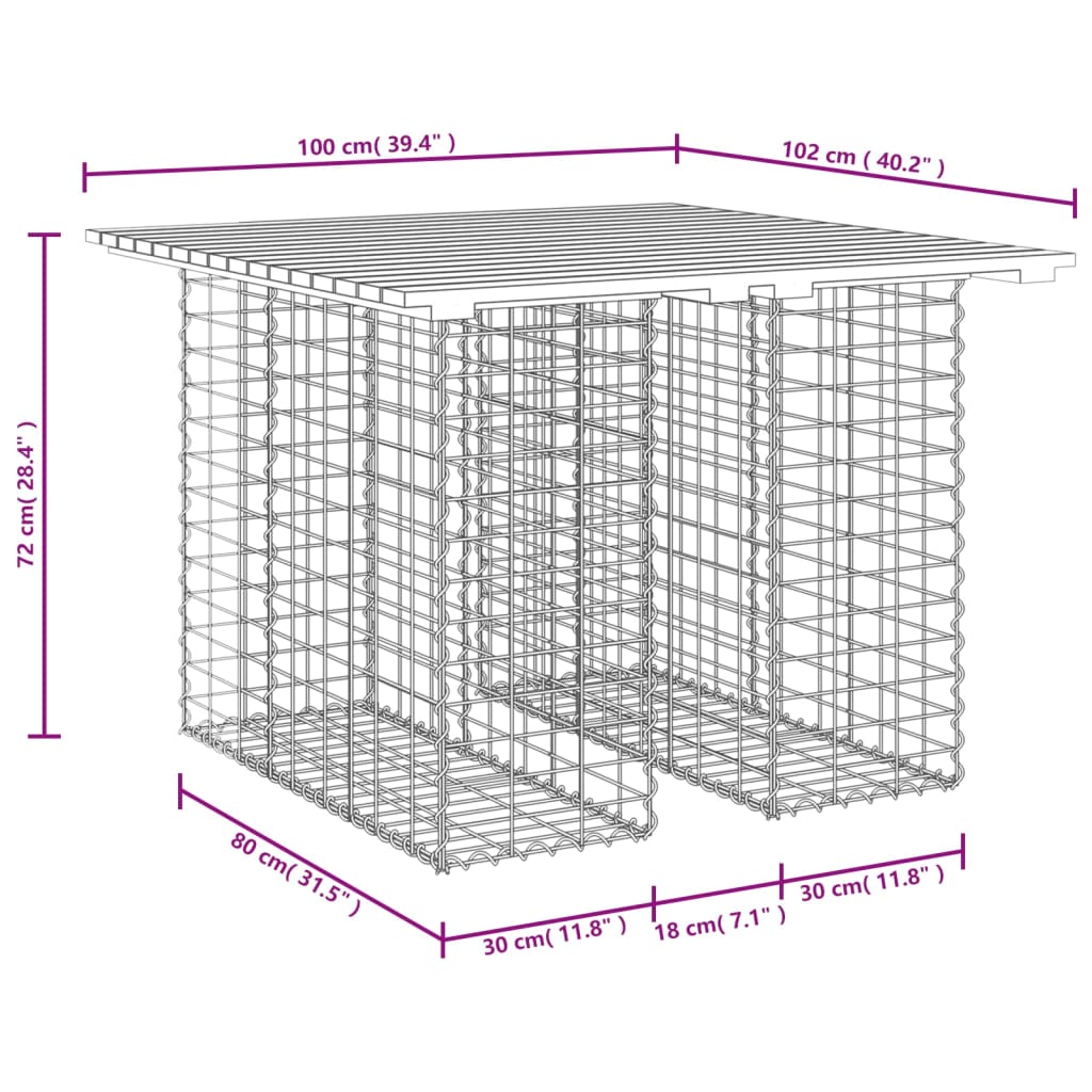 Garden Table Gabion Design 100x102x72 cm Impregnated Wood Pine
