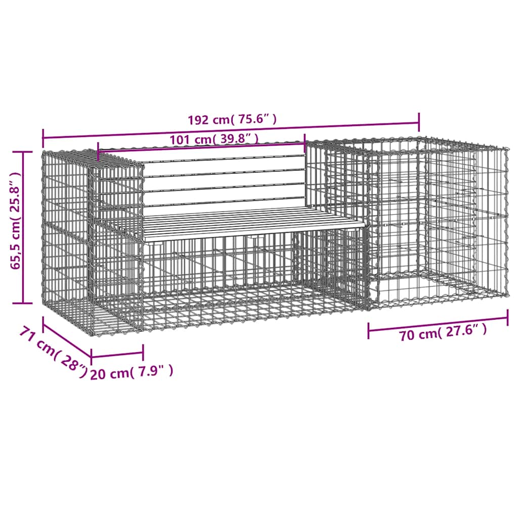 Garden Bench With Gabion Basket | Natural Pine, Silver