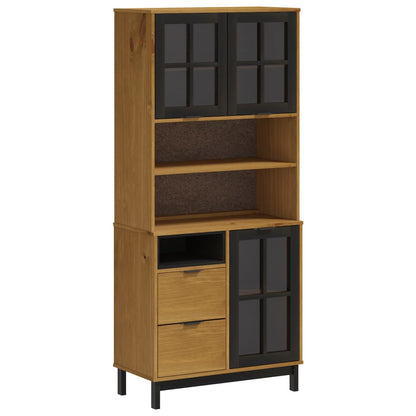 Highboard with Glass Doors "FLAM" 80x40x180 cm Solid Wood Pine