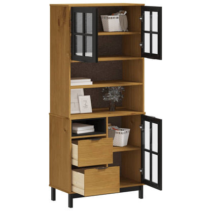 Highboard with Glass Doors "FLAM" 80x40x180 cm Solid Wood Pine