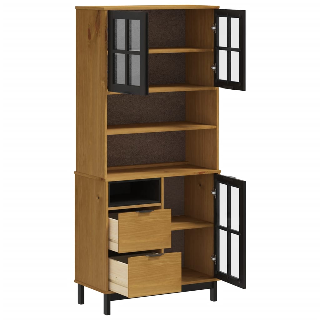 Highboard with Glass Doors "FLAM" 80x40x180 cm Solid Wood Pine
