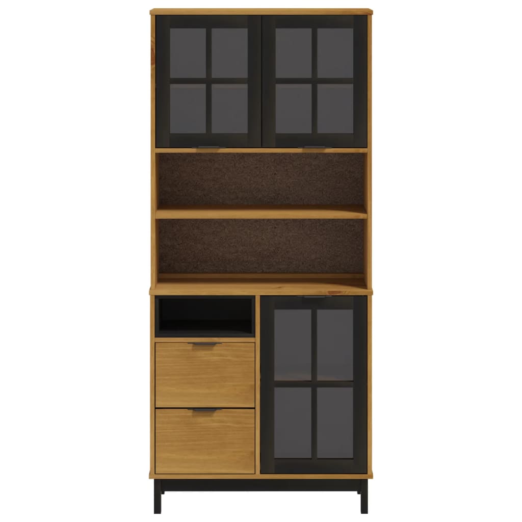 Highboard with Glass Doors "FLAM" 80x40x180 cm Solid Wood Pine