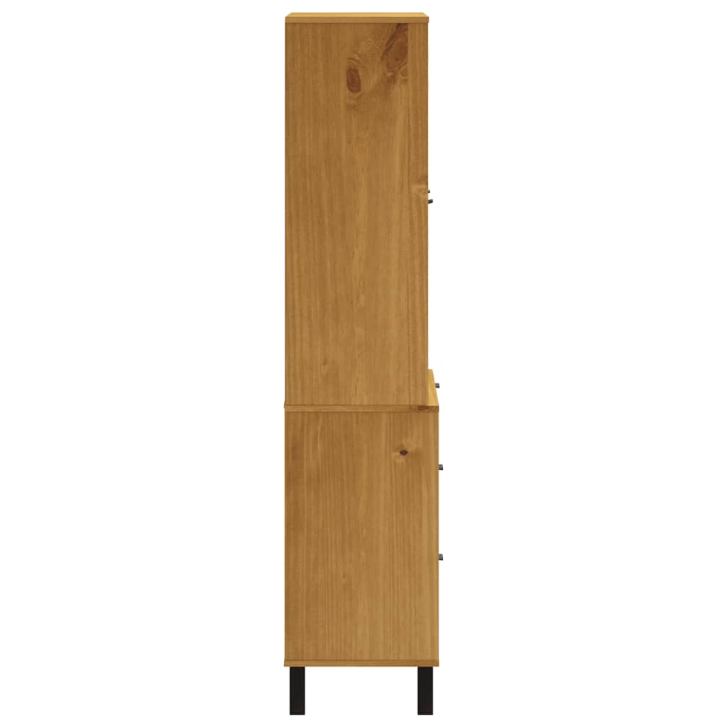 Highboard with Glass Doors "FLAM" 80x40x180 cm Solid Wood Pine