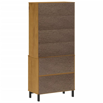 Highboard with Glass Doors "FLAM" 80x40x180 cm Solid Wood Pine