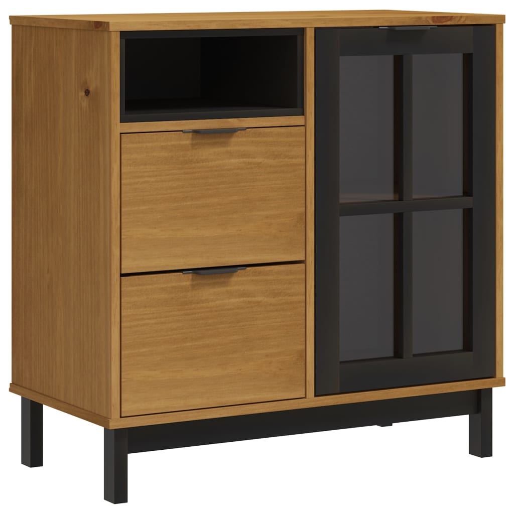 Highboard with Glass Doors "FLAM" 80x40x180 cm Solid Wood Pine