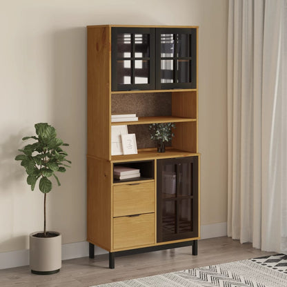 Highboard with Glass Doors "FLAM" 80x40x180 cm Solid Wood Pine