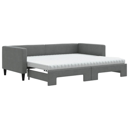 Daybed with Trundle and Mattresses Dark Grey 90x190 cm Fabric