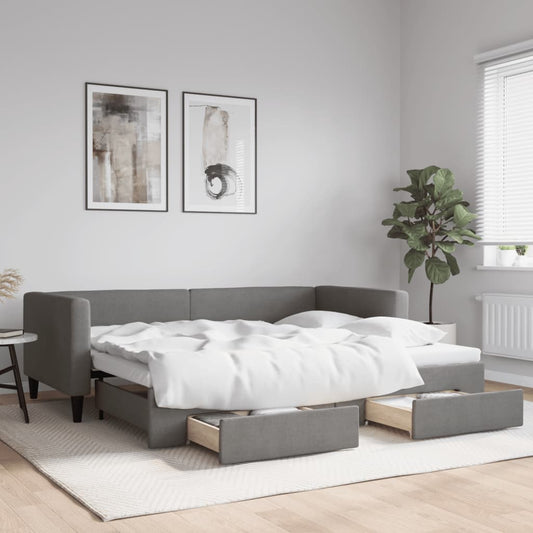 Daybed with Trundle&Drawers without Mattress Dark Grey 90x190 cm Single