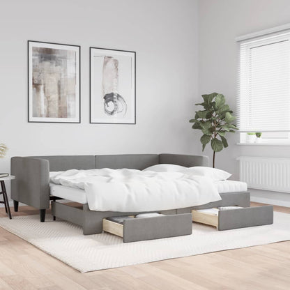Daybed with Trundle and Drawers Dark Grey 90x190 cm Fabric