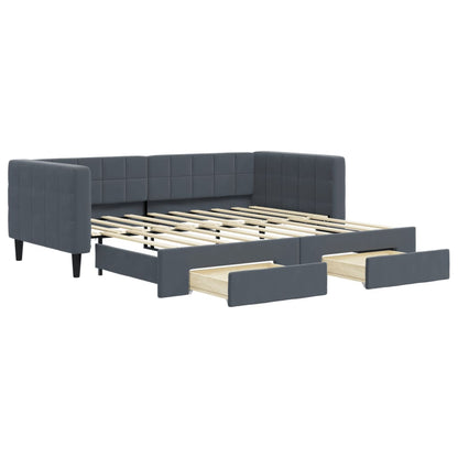 Daybed with Trundle&Drawers without Mattress Dark Grey 90x190 cm Single