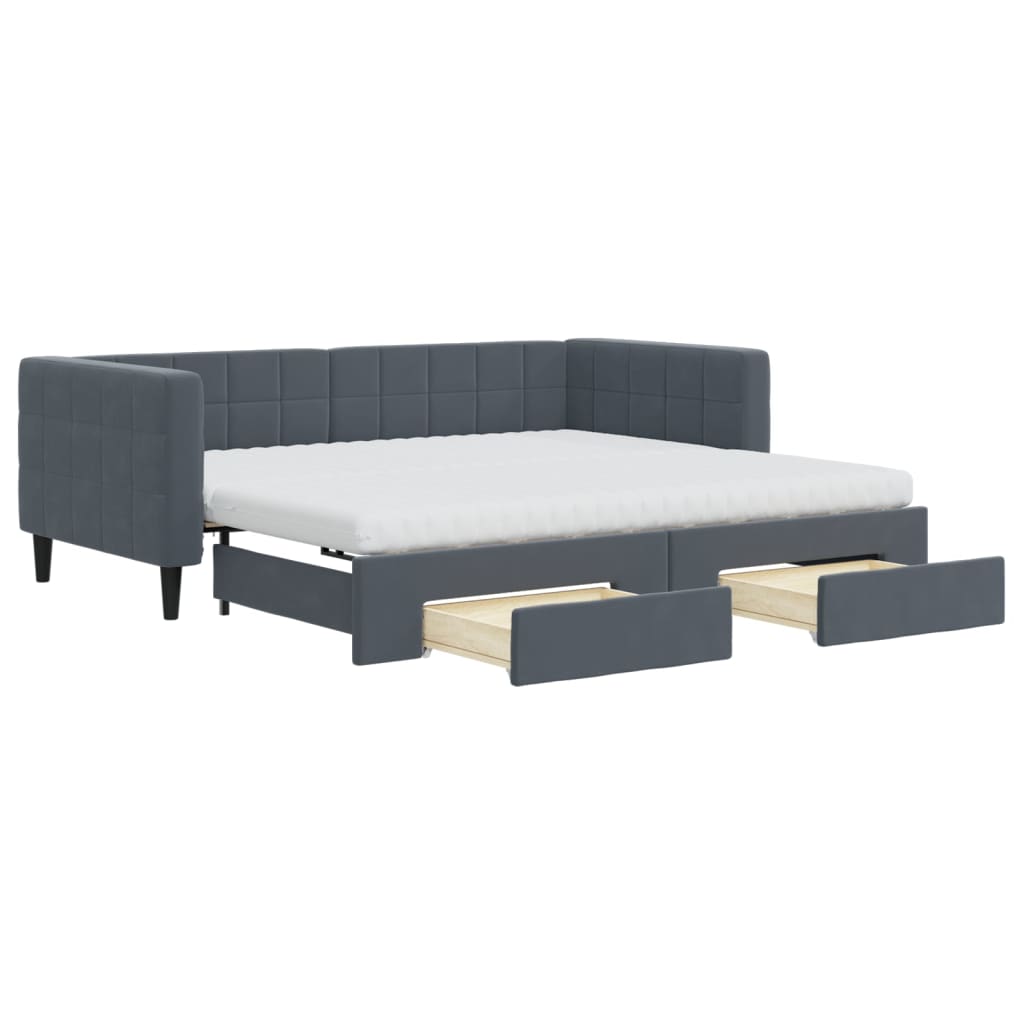 Daybed with Trundle and Drawers Dark Grey 90x190 cm Velvet