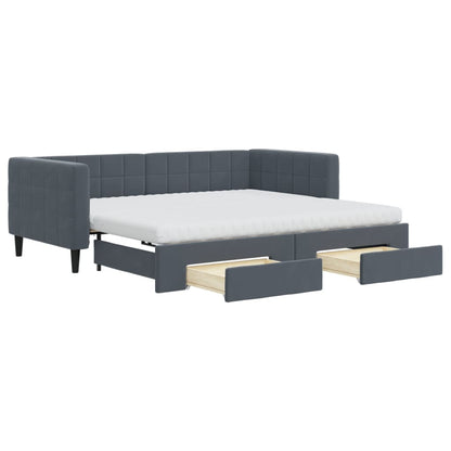 Daybed with Trundle and Drawers Dark Grey 90x190 cm Velvet
