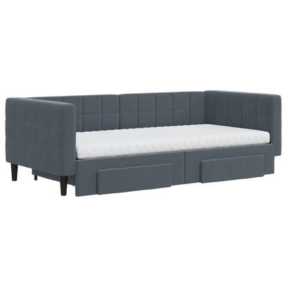 Daybed with Trundle and Drawers Dark Grey 90x190 cm Velvet