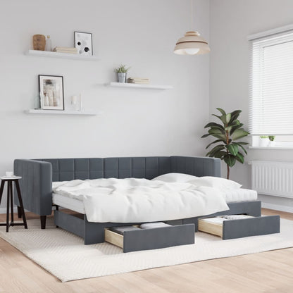 Daybed with Trundle and Drawers Dark Grey 90x190 cm Velvet