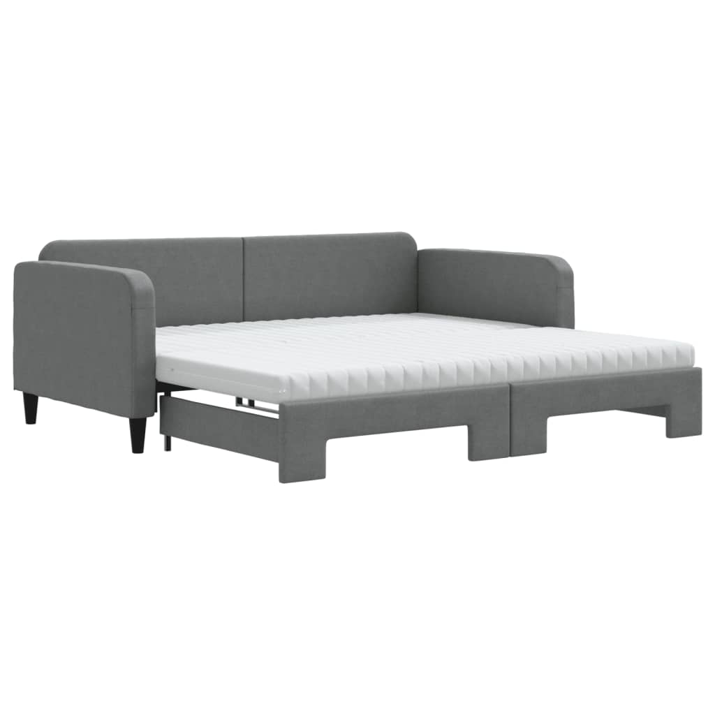 Daybed with Trundle and Mattresses Dark Grey 90x190 cm Fabric