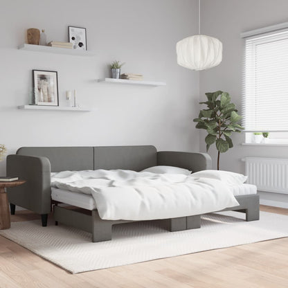 Daybed with Trundle and Mattresses Dark Grey 90x190 cm Fabric