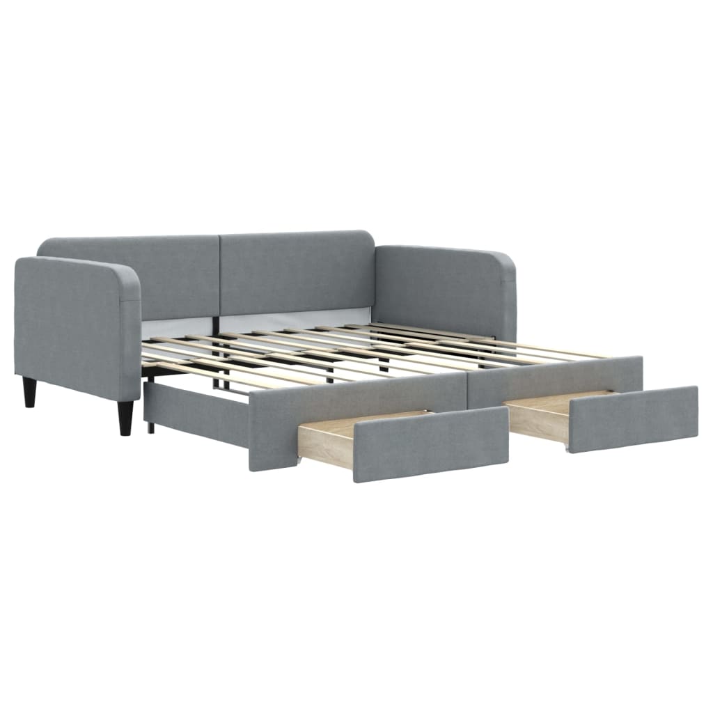 Daybed with Trundle&Drawers without Mattress Light Grey 90x190 cm Single