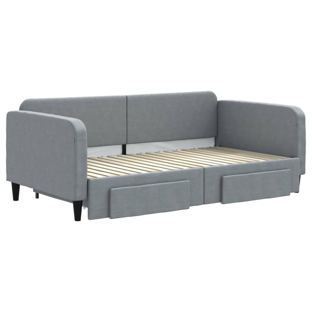 Daybed with Trundle&Drawers without Mattress Light Grey 90x190 cm Single