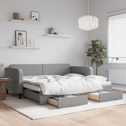 Daybed with Trundle&Drawers without Mattress Light Grey 90x190 cm Single
