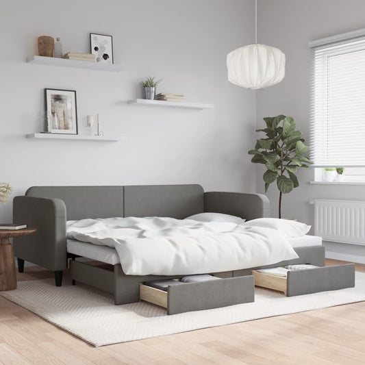 Daybed with Trundle&Drawers without Mattress Dark Grey 90x190 cm Single