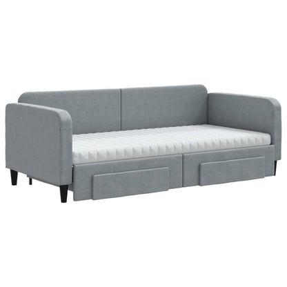 Daybed with Trundle and Drawers Light Grey 90x190 cm Fabric