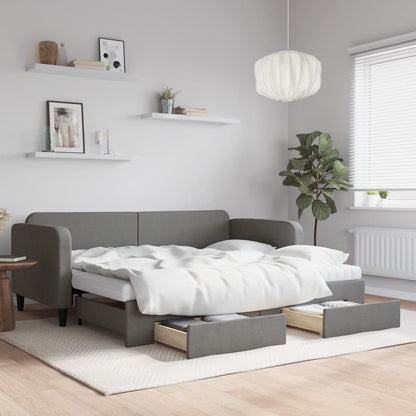 Daybed with Trundle and Drawers Dark Grey 90x190 cm Fabric