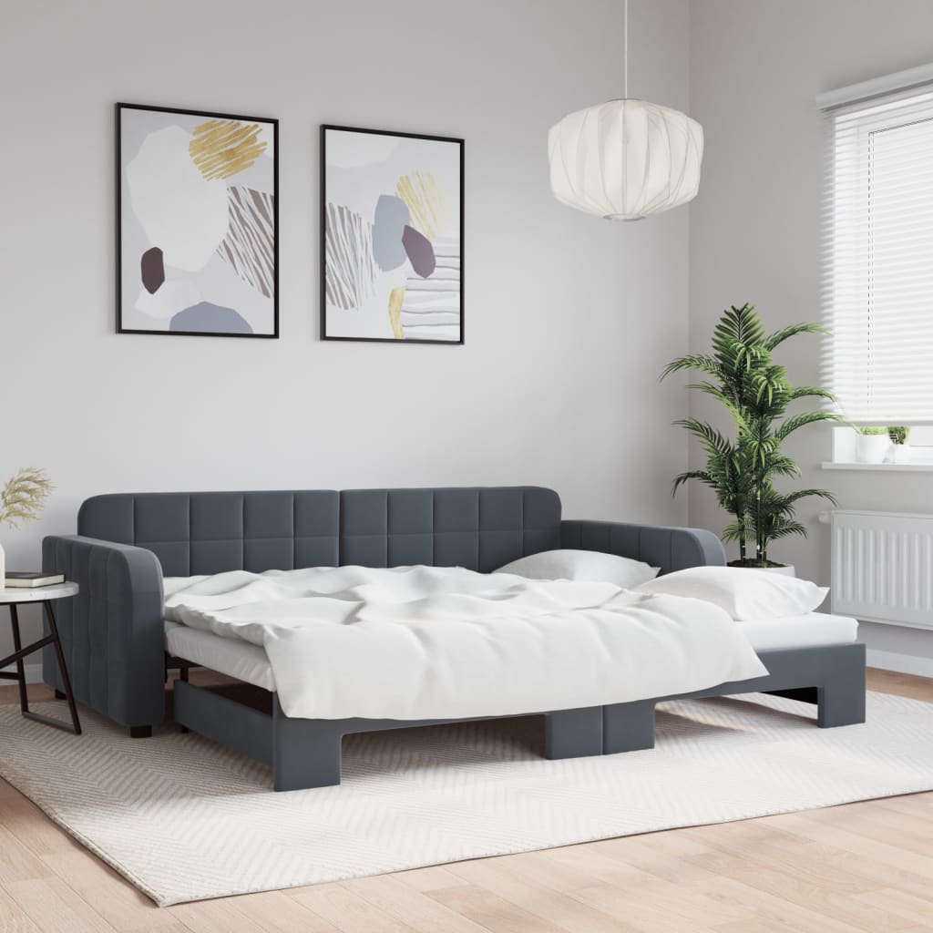 Daybed with Trundle without Mattress Dark Grey 90x190 cm Single