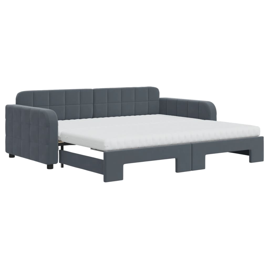 Daybed with Trundle and Mattresses Dark Grey 90x190 cm Velvet