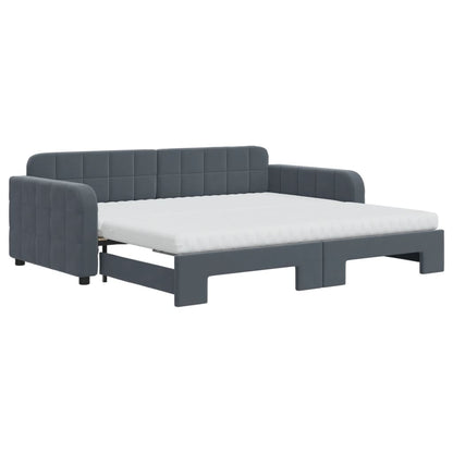 Daybed with Trundle and Mattresses Dark Grey 90x190 cm Velvet