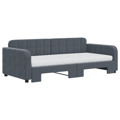 Daybed with Trundle and Mattresses Dark Grey 90x190 cm Velvet