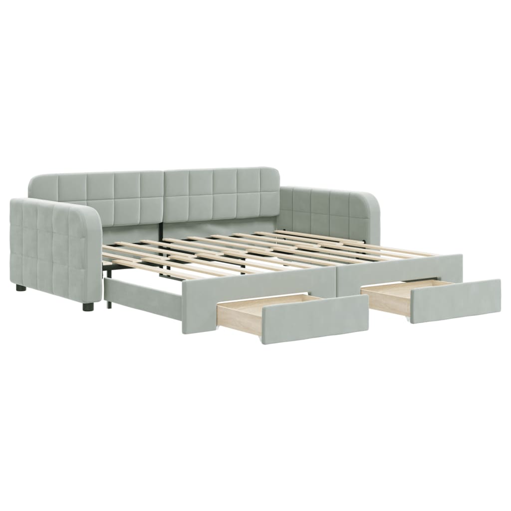 Daybed with Trundle&Drawers without Mattress Light Grey 90x190 cm Single