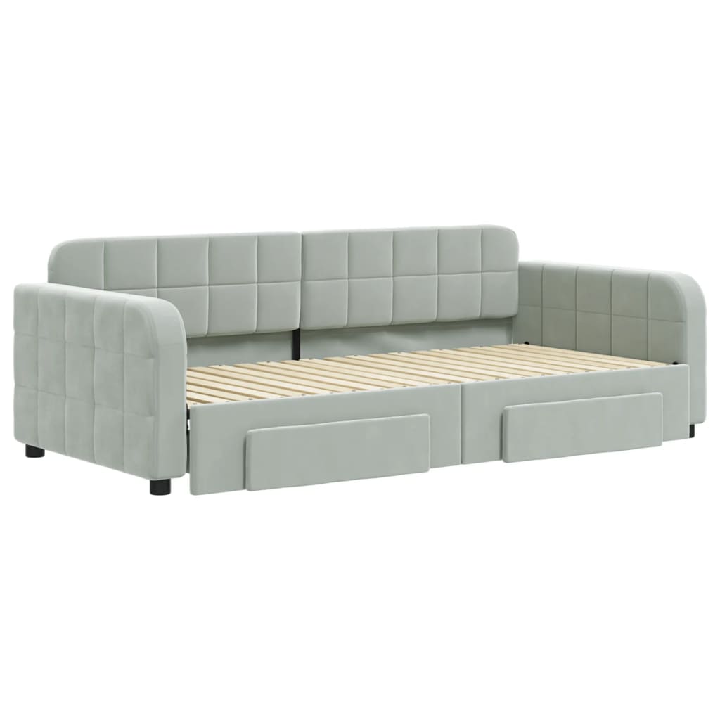 Daybed with Trundle&Drawers without Mattress Light Grey 90x190 cm Single