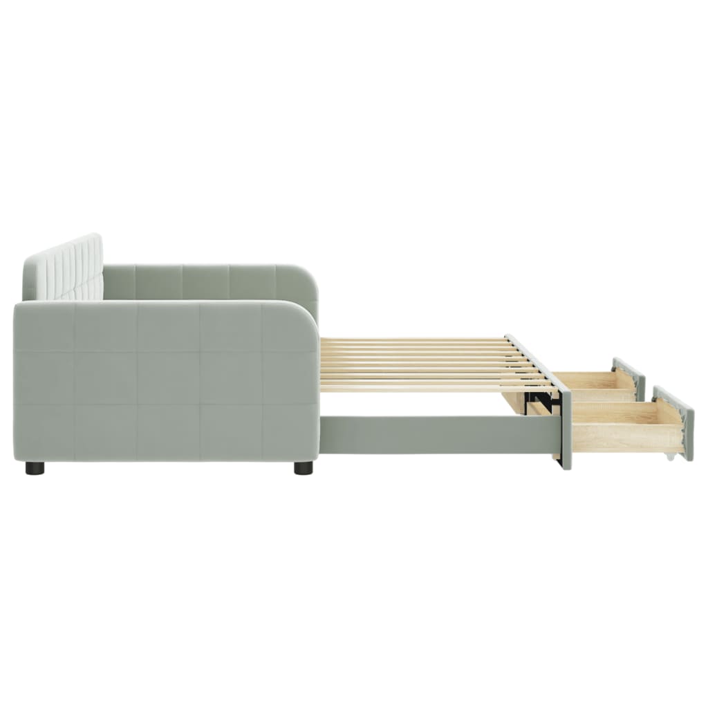 Daybed with Trundle&Drawers without Mattress Light Grey 90x190 cm Single