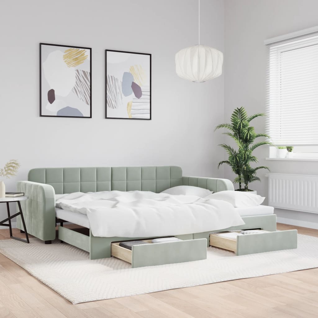 Daybed with Trundle&Drawers without Mattress Light Grey 90x190 cm Single