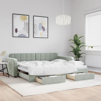 Daybed with Trundle&Drawers without Mattress Light Grey 90x190 cm Single