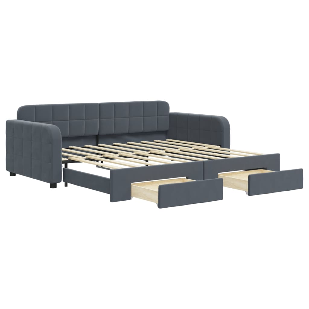 Daybed with Trundle&Drawers without Mattress Dark Grey 90x190 cm