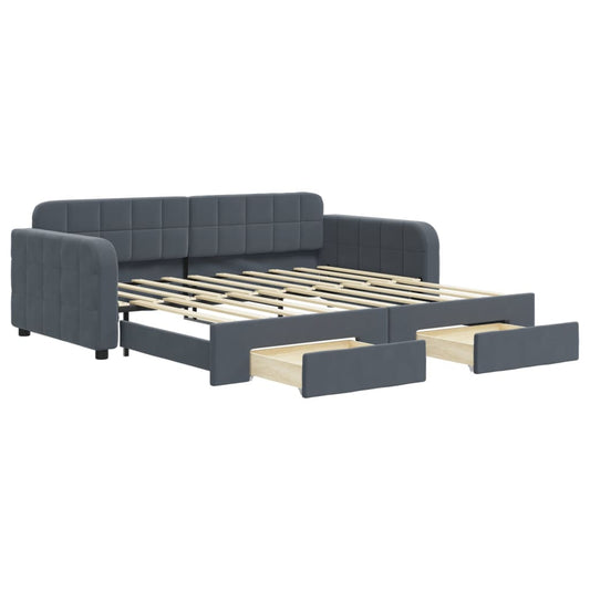 Daybed with Trundle&Drawers without Mattress Dark Grey 90x190 cm