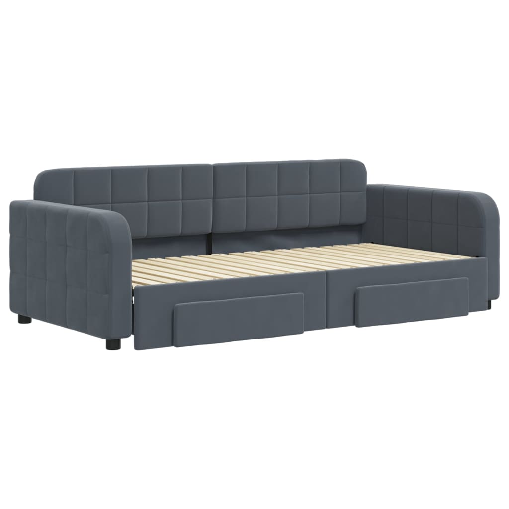 Daybed with Trundle&Drawers without Mattress Dark Grey 90x190 cm