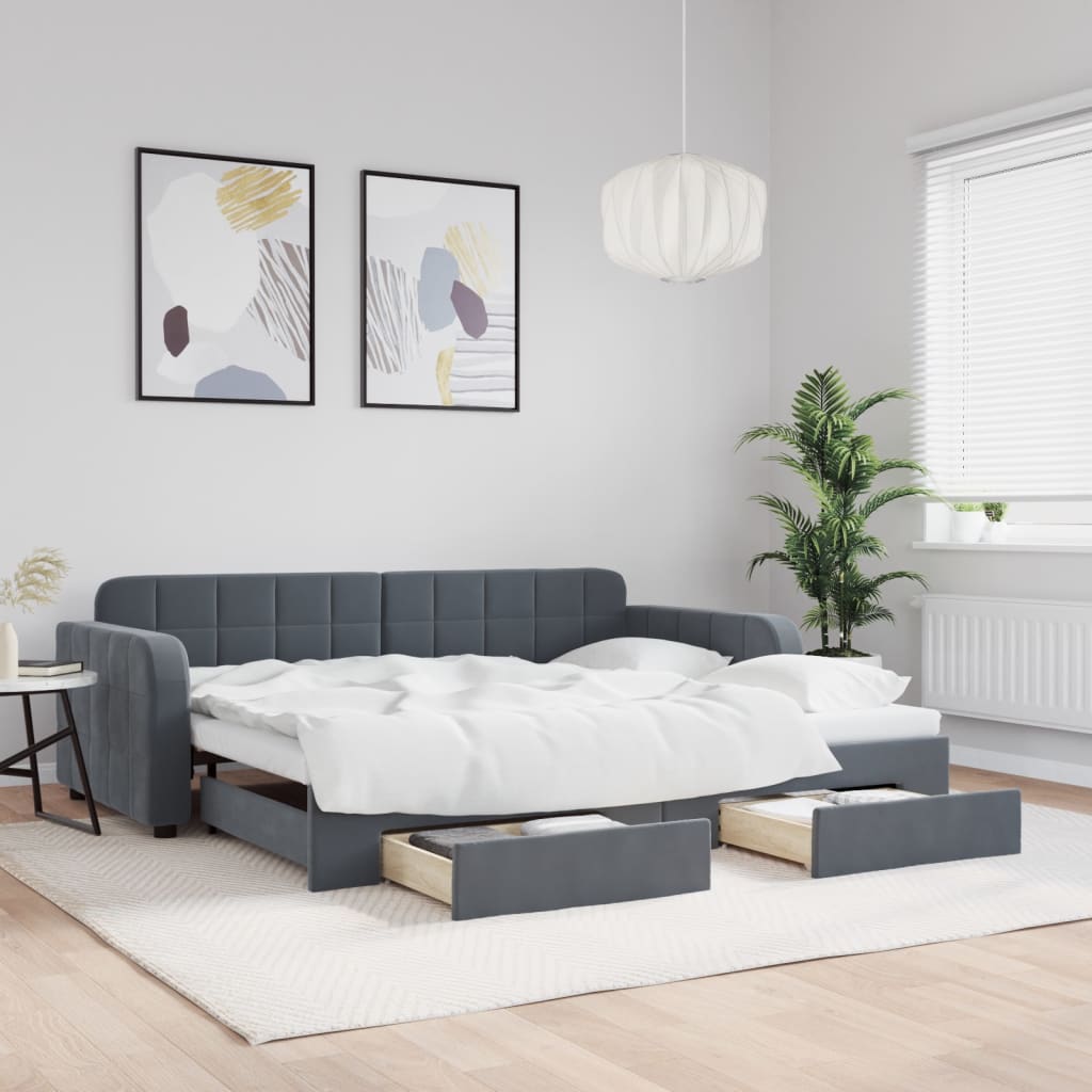 Daybed with Trundle&Drawers without Mattress Dark Grey 90x190 cm