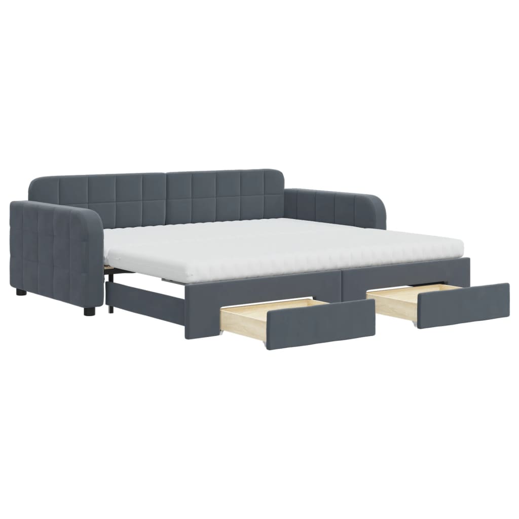 Daybed with Trundle and Drawers Dark Grey 90x190 cm Velvet