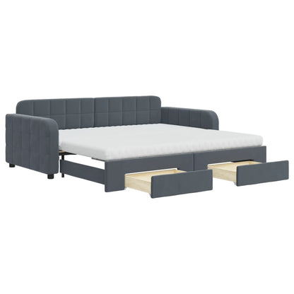 Daybed with Trundle and Drawers Dark Grey 90x190 cm Velvet
