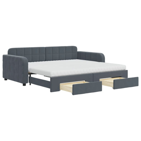 Daybed with Trundle and Drawers Dark Grey 90x190 cm Velvet
